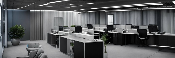 the office is modern in gray colors, small white modern home office, white wood office desk, close up, cubic office, computer, perspective, modern, simple, photo-realistic, 8K