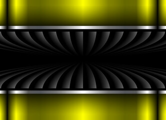 Gold black striped pattern background, 3d lines design abstract symmetrical minimal dark background for business presentation. - 783628449