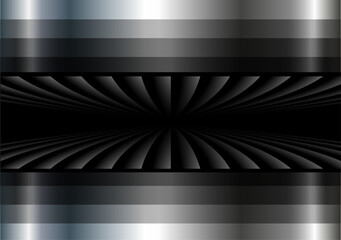 Black striped pattern background, 3d lines design abstract symmetrical minimal dark background for business presentation. - 783628485