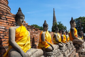 Beautiful Buddha temple with statues in Ayutthaya, Thailand