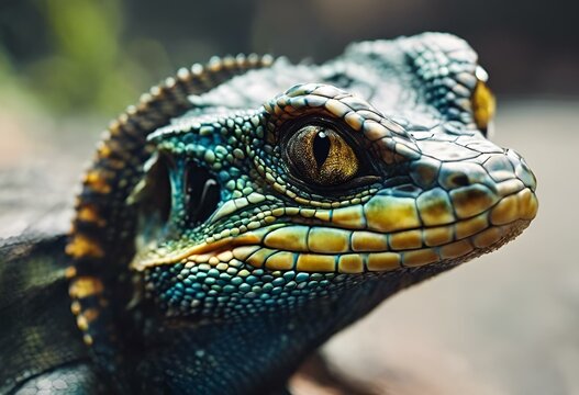 a close up of an iguan lizard's head and eyes