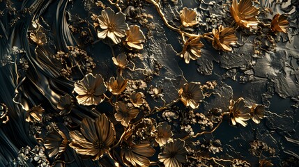 Exquisite blend of gold and nature-inspired elements converging into a textured masterpiece.