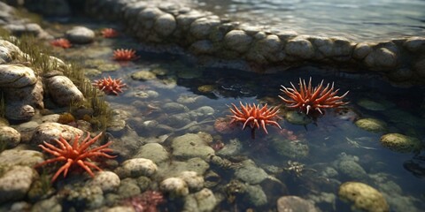 Colorful Sea Anemones in Rocky Tide Pool