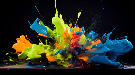colored splashes of paint, selective focus, black background - obrazy, fototapety, plakaty