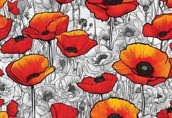 AI generated illustration of poppies with vibrant orange petals on the left side