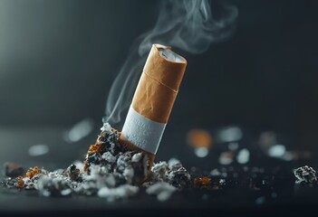 AI-generated illustration of a lit cigarette being put out and still emitting smoke - obrazy, fototapety, plakaty