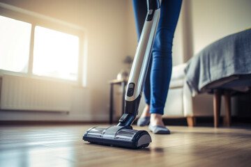 vacuum cleaner in the room, cleaning the house, household chores, close
