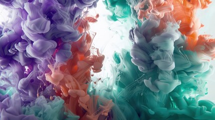 Swirling clouds of colorful smoke in a gradient of vibrant hues on a white background.