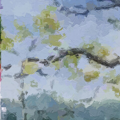 Oil painting and various flowers, river scenery, birds, lotus leaves, lotus flowers, beautiful wedding illustrations