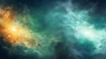 AI generated illustration of a multicolored nebula in outer space with stars in the foreground - obrazy, fototapety, plakaty