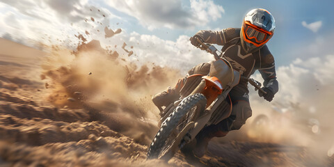 Motocross Rider riding on Sand track - Ai Generated