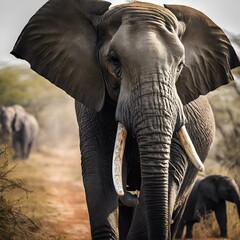 AI generated illustration of a large elephant strolling on a dusty path