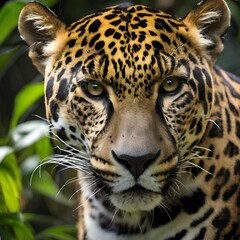 AI generated illustration of a leopard sitting on branches, gazing left