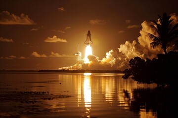 Space shuttle launch under cybersecurity surveillance, a blend of exploration and protection