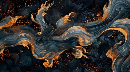 Golden tendrils cascading through a surreal canvas of midnight black and deep indigo.
