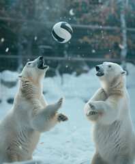 polar bear playing volley ball