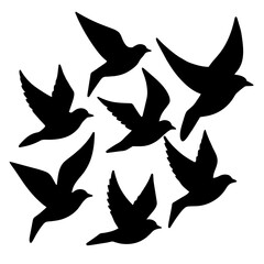 A flock of flying birds vector illustration. A Flock flying Birds Silhouette collection 