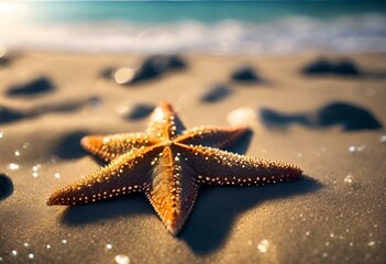 AI-generated illustration of a starfish on the sandy shore - obrazy, fototapety, plakaty