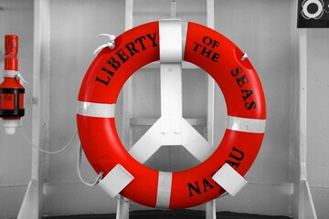 Closeup of a red life buoy