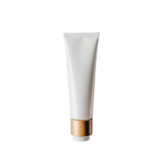 Blank White Cosmetic Tube with a Golden Cap on a Simplistic Backdrop, Concept of Skincare Packaging Design.