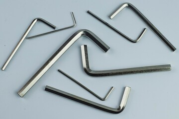 Closeup shot of different shapes of hex keys.