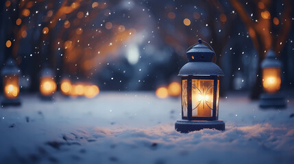 Illumination and snow blurred background - obrazy, fototapety, plakaty