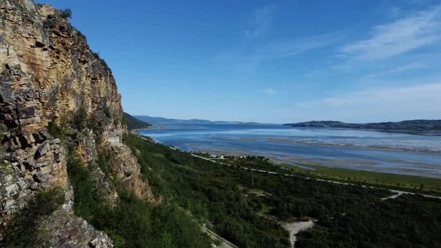 Bird's eye view of Banak fort on a green hill in Lakselv, Porsanger, Finnmark, Norway