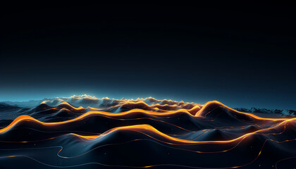 A mountain range with a long, curving line of orange light - Powered by Adobe
