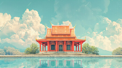 Celestial Thai Temple in the Clouds - obrazy, fototapety, plakaty