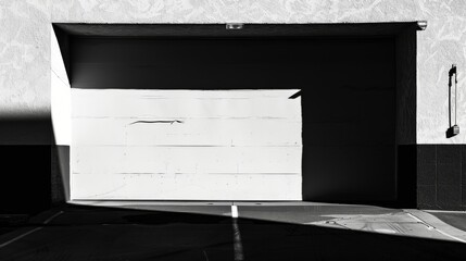 Sunlight casting shadows on a black and white car garage   AI generated illustration
