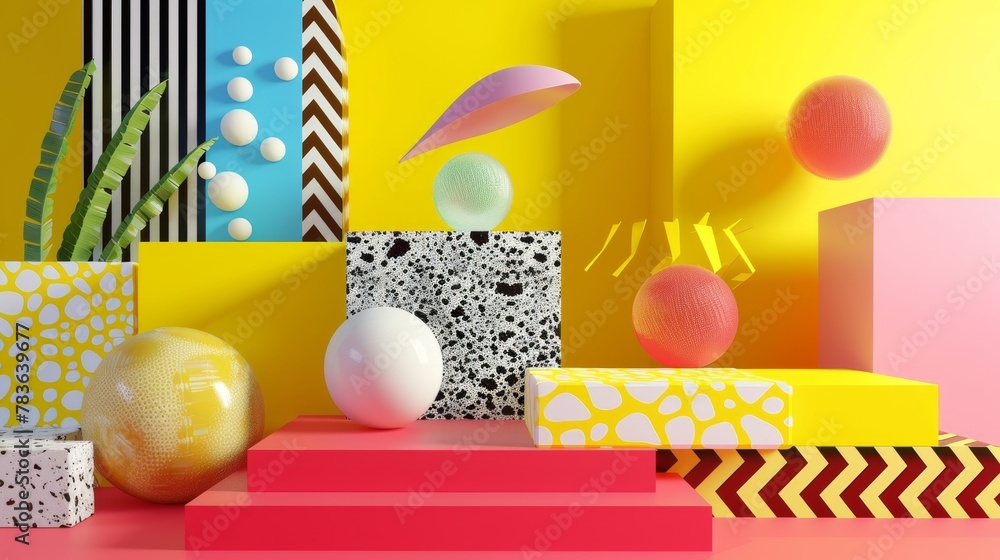 Aufkleber surreal 3d renderings inspired by memphis design 3d style isolated flying objects memphis style 3d r