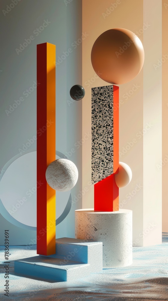 Poster Surreal  3d renderings inspired by Memphis design  3d style isolated flying objects memphis style  3d render   AI generated illustration