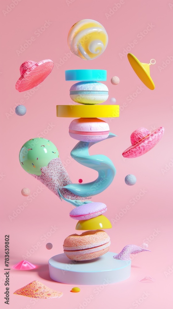 Poster Surreal  3d renderings with a playful twist  3d style isolated flying objects memphis style  3d render   AI generated illustration
