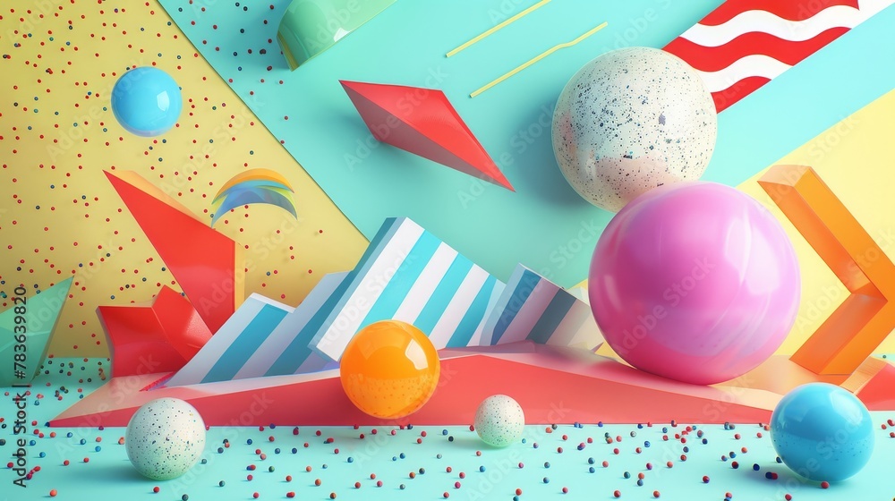 Poster surreal 3d renderings with a retro twist 3d style isolated flying objects memphis style 3d render ai