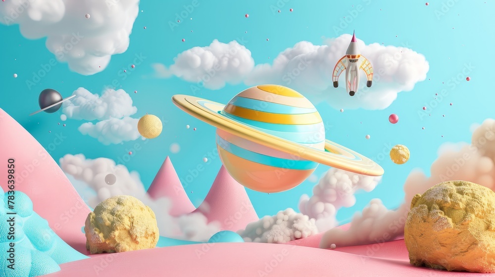 Leinwandbilder surreal 3d renderings with a touch of whimsy 3d style isolated flying objects memphis style 3d rende