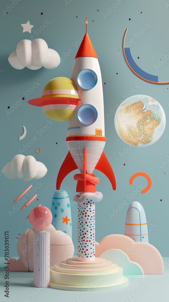 Poster surreal 3d renderings with a retro twist 3d style isolated flying objects memphis style 3d render ai