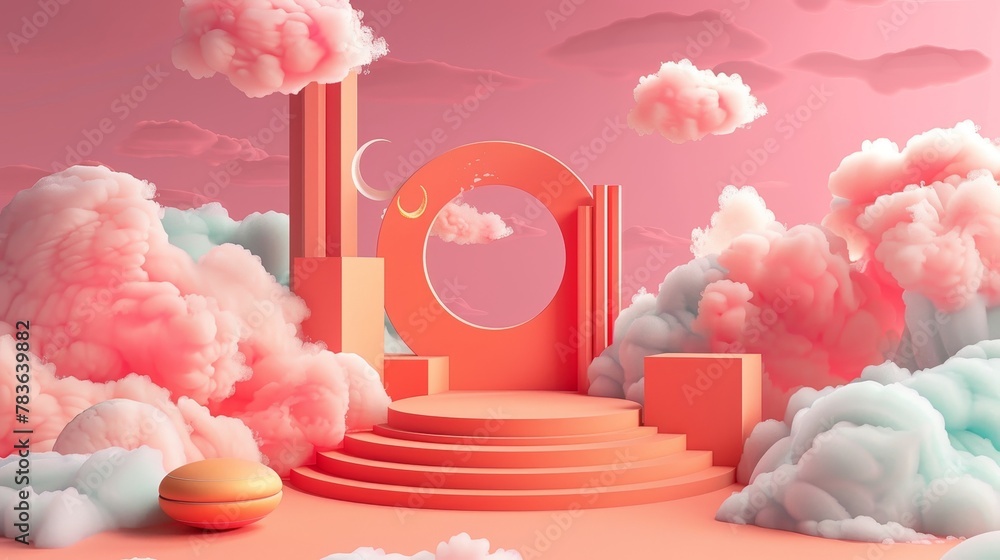 Fototapete surreal 3d renderings with a touch of whimsy 3d style isolated flying objects memphis style 3d rende