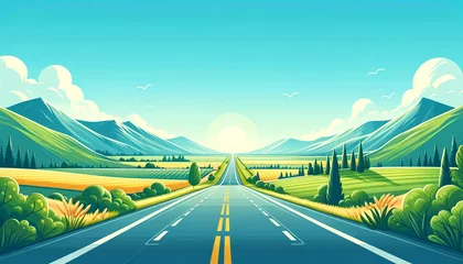 Poster AI-generated illustration of A road leading towards majestic mountains © Wirestock