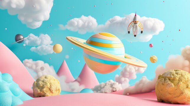 Surreal  3d renderings with a touch of whimsy  3d style isolated flying objects memphis style  3d render   AI generated illustration