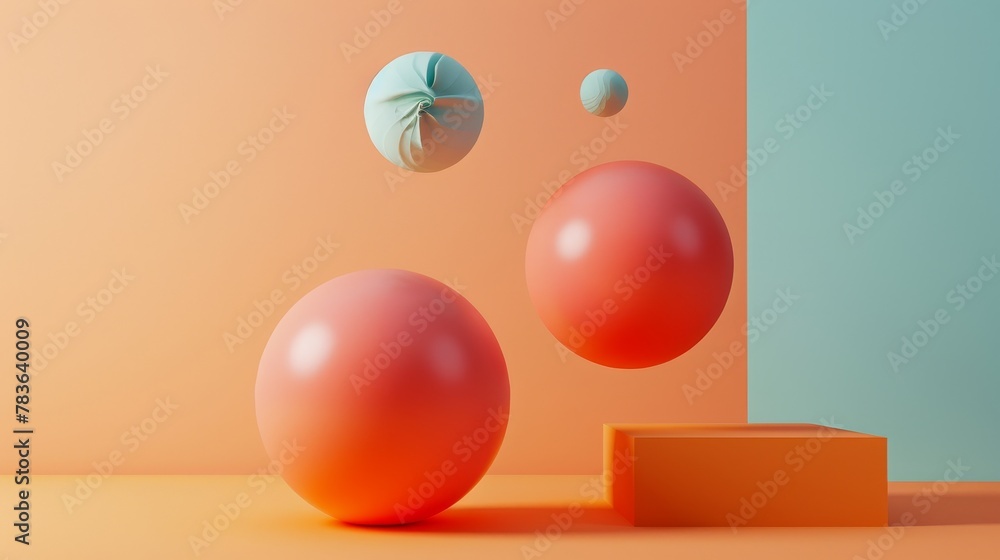 Poster surreal floating sculptures in a minimalist style 3d style isolated flying objects memphis style 3d 