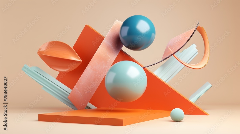 Poster surreal floating sculptures in a minimalist style 3d style isolated flying objects memphis style 3d 