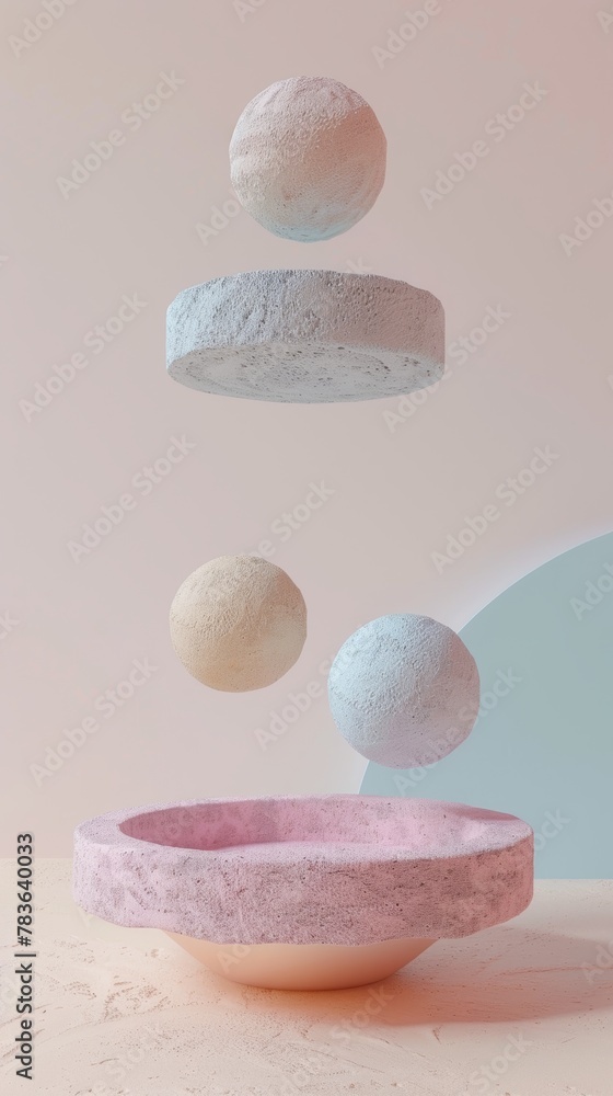 Poster surreal floating sculptures in a minimalist style 3d style isolated flying objects memphis style 3d 