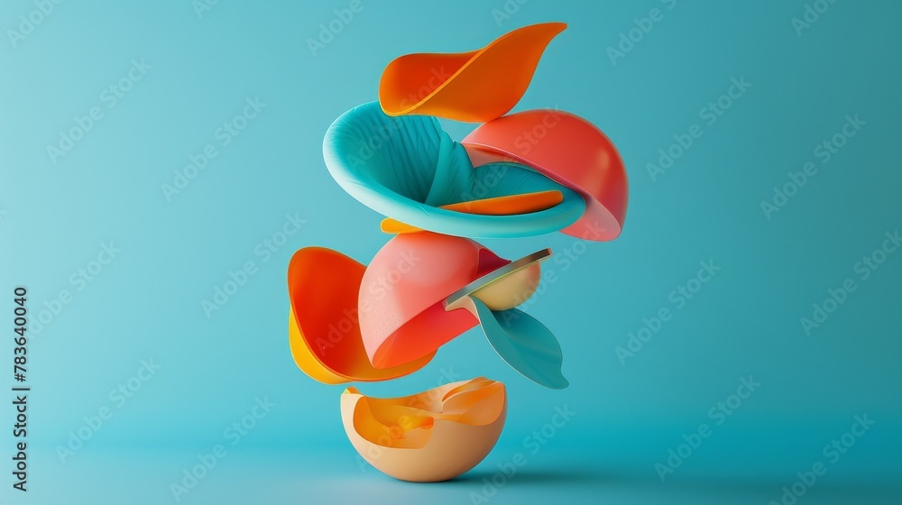 Poster Surreal floating sculptures in a minimalist style  3d style isolated flying objects memphis style  3d render   AI generated illustration