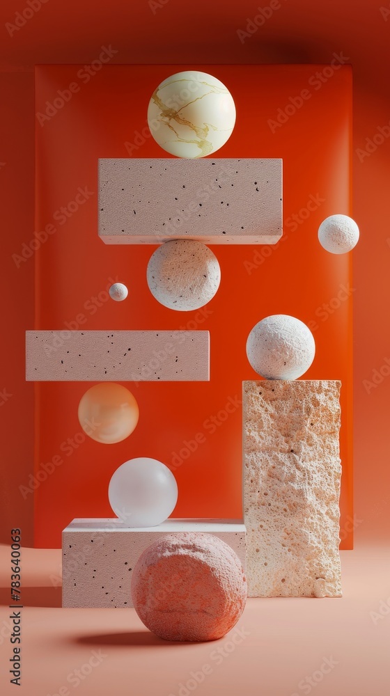 Aufkleber surreal floating sculptures in a minimalist style 3d style isolated flying objects memphis style 3d 