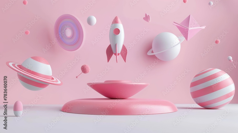 Poster surreal flying objects set against a minimalist background 3d style isolated flying objects memphis 