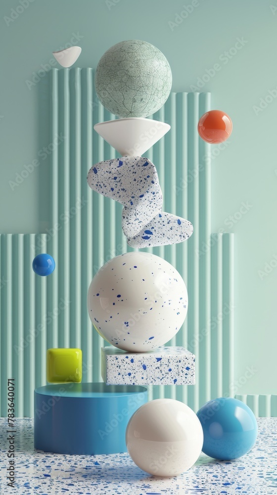 Aufkleber surreal flying objects set against a minimalist background 3d style isolated flying objects memphis 