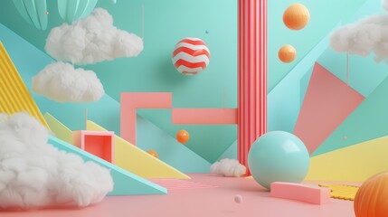 Surreal flying objects set against a minimalist background  3d style isolated flying objects memphis style  3d render   AI generated illustration