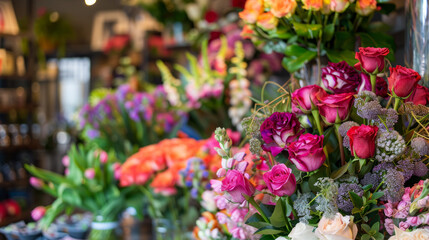 Fototapeta na wymiar Florist offering flower arrangements