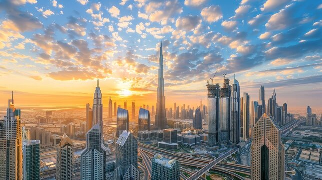 The citys skyline is a futuristic work of art with buildings twisting and turning towards the sky  AI generated illustration