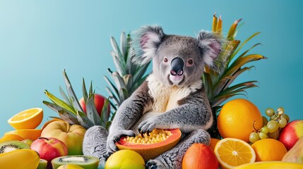 Ai simpatico koala tra la frutta tropicale 04 - obrazy, fototapety, plakaty